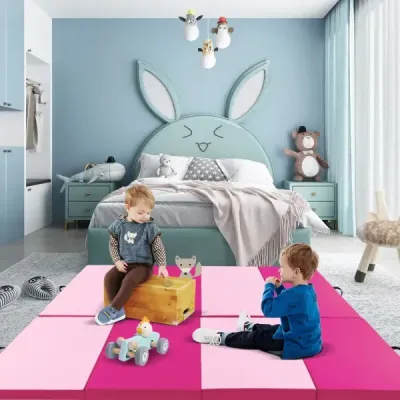 300 x 117 x 5 cm Měkká rohožka z umělé kůže s rukojeťmi a zapínáním na suchý zip, světle růžová