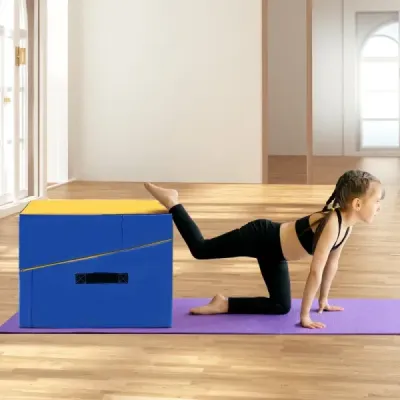 Gymnastická žíněnka 2 v 1 s rukojetí pro přenášení Gymnastická žíněnka ve tvaru klínu Měkká podlahová žíněnka žlutá