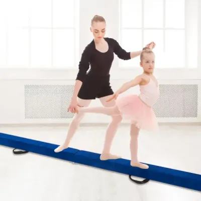 Dětská balanční kladina 270 cm skládací gymnastická kladina s rukojetí pro přenášení modrá