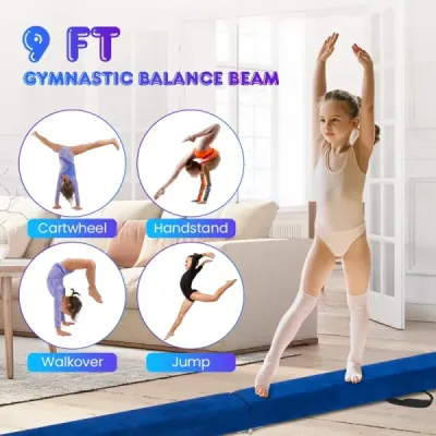Dětská balanční kladina 270 cm skládací gymnastická kladina s rukojetí pro přenášení modrá
