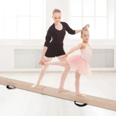 Dětská balanční kladina 270 cm skládací gymnastická kladina s rukojetí pro přenášení hnědá