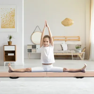 Dětská balanční kladina 270 cm skládací gymnastická kladina s rukojetí pro přenášení hnědá