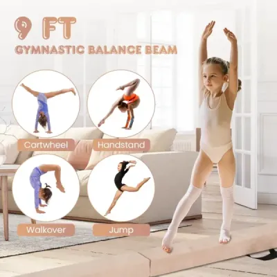 Dětská balanční kladina 270 cm skládací gymnastická kladina s rukojetí pro přenášení hnědá