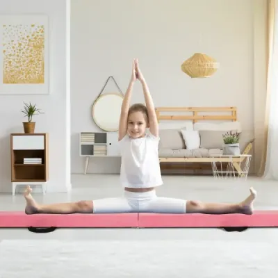 Dětská balanční kladina 270 cm skládací gymnastická kladina s rukojetí pro přenášení růžová