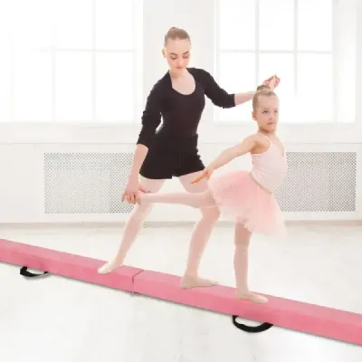 Dětská balanční kladina 270 cm skládací gymnastická kladina s rukojetí pro přenášení růžová