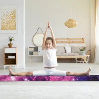 Dětská balanční kladina 270 cm skládací gymnastická kladina s rukojetí pro přenášení fialová