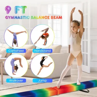 Dětská balanční kladina 270 cm skládací gymnastická kladina s rukojetí pro přenášení Barevná