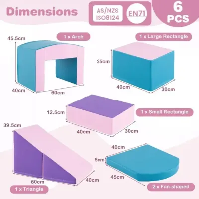 6 TLG. Pěnové stavební bloky měkké stavební bloky s tunelem schody a rampa modrá + fialová