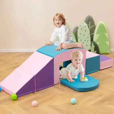 6 TLG. Pěnové stavební bloky měkké stavební bloky s tunelem schody a rampa modrá + fialová