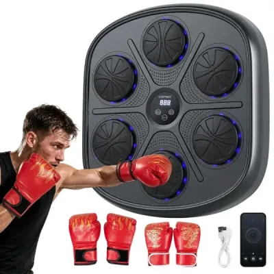 Hudební boxovací stroj s LED displejem, 10 rychlostními stupni a 9 režimy úderů, 42 x 42 cm