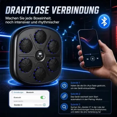Hudební boxovací stroj s LED displejem, 10 rychlostními stupni a 9 režimy úderů, 42 x 42 cm