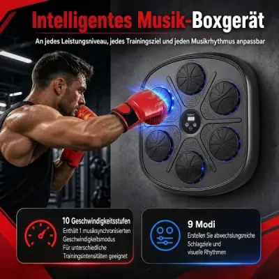 Hudební boxovací stroj s LED displejem, 10 rychlostními stupni a 9 režimy úderů, 42 x 42 cm