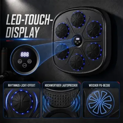 Hudební boxovací stroj s LED displejem, 10 rychlostními stupni a 9 režimy úderů, 42 x 42 cm