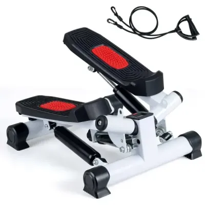 Mini stepper pro domácí použití s odporovými pásky, nosnost až 75 kg, rozměry 37 x 39,5 x 23,5 cm