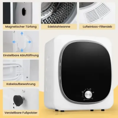 Mini sušička prádla 5KG s 5 programy do 69 ℃ Sušička vzduchu s odsáváním Sušička 800W