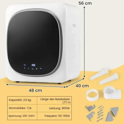 Mini sušička prádla 5 kg s dotykovým displejem LED a dezinfekcí a dezodorizací Sušička odpadního vzduchu