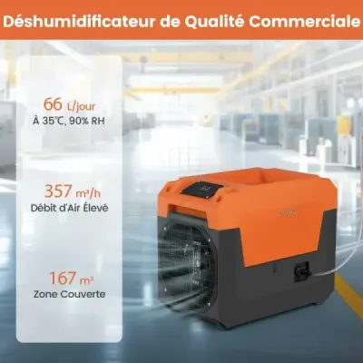 66 l/den Elektrický odvlhčovač vzduchu s odtokovou hadicí a čerpadlem Průmyslový odvlhčovač budov, oranžový