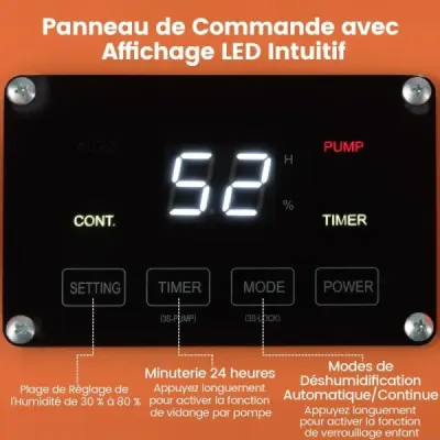 66 l/den Elektrický odvlhčovač vzduchu s odtokovou hadicí a čerpadlem Průmyslový odvlhčovač budov, oranžový