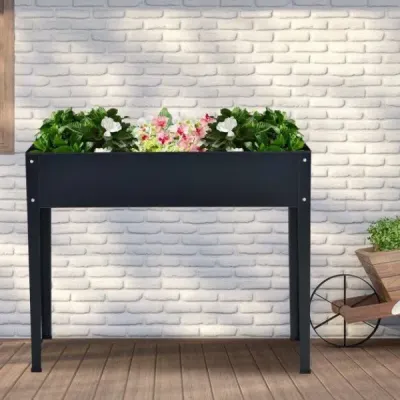 Vyvýšený truhlík se 2 drenážními otvory Kovový vyvýšený záhon Truhlík na květináče šedý