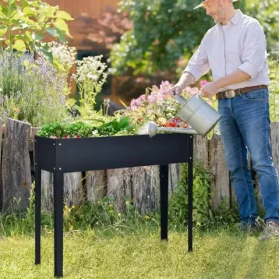 Vyvýšený truhlík se 2 drenážními otvory Kovový vyvýšený záhon Truhlík na květináče šedý