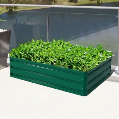 Vyvýšený ocelový záhon Obdélníkový květináč Vyvýšený zahradní záhon Studený rám pro zeleninu Květiny Bylinky Zelená 120 x 90 x 30,5 cm
