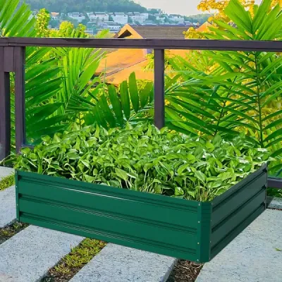 Vyvýšený ocelový záhon Obdélníkový květináč Vyvýšený zahradní záhon Studený rám pro zeleninu Květiny Bylinky Zelená 120 x 90 x 30,5 cm