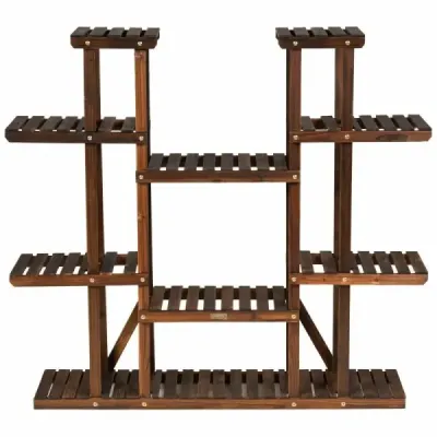 Dřevěný 9-stupňový stojan na rostliny Stojan na květiny Stojan na rostliny 125 x 25 x 114 cm Hnědý