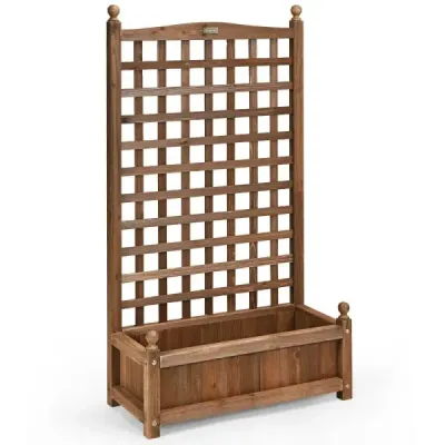 Květinový truhlík s mříží Dřevěný truhlík pro popínavé rostliny Vyvýšený záhon s mříží 64,5 x 28 x 120 cm Hnědý