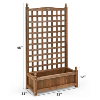 Květinový truhlík s mříží Dřevěný truhlík pro popínavé rostliny Vyvýšený záhon s mříží 64,5 x 28 x 120 cm Hnědý