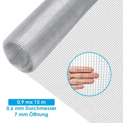 Železná síťovina 0,9 x 15 M s otvory 7 x 7 mm jako podpěra na ochranu stromů