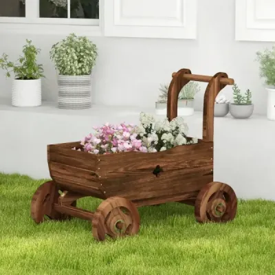 Květinový květináč vyrobený ze dřeva s kolečky 68 x 38,5 x 53,5 cm Hnědá