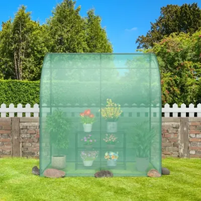 Fóliový skleník Walk-in mini skleník s policí na květiny 198,5 x 98 x 215 cm Zelený