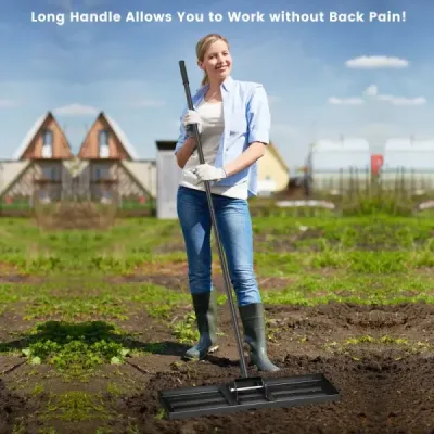 Kovové hrábě na vyrovnávání trávníku s ergonomickou rukojetí na zem Hrábě na trávu 75 x 25 cm černé