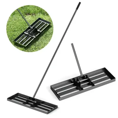 Kovové hrábě na vyrovnávání trávníku s ergonomickou rukojetí na zem Hrábě na trávu 75 x 25 cm černé