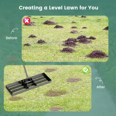 Kovové hrábě na vyrovnávání trávníku s ergonomickou rukojetí na zem Hrábě na trávu 75 x 25 cm černé