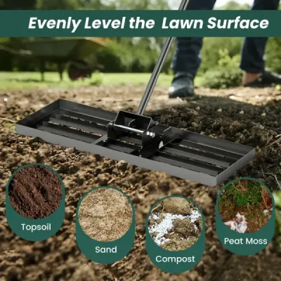 Kovové hrábě na vyrovnávání trávníku s ergonomickou rukojetí na zem Hrábě na trávu 75 x 25 cm černé