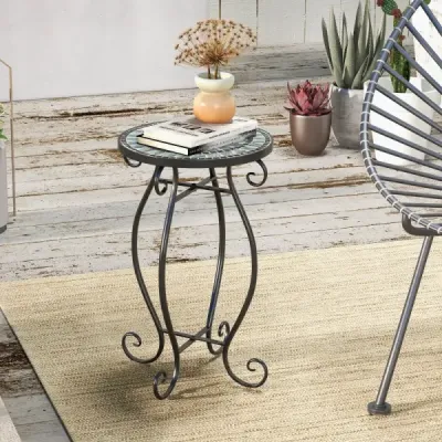 Kulatý příruční stolek mozaikový stolek z kovu a keramiky ∅30 x 50 cm na balkon, terasu, zahradu