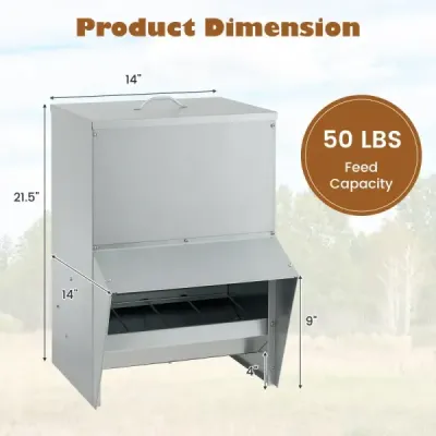 Pozinkované krmítko pro kuřata s kapacitou 22 kg Nástěnné automatické krmítko pro drůbež s víkem