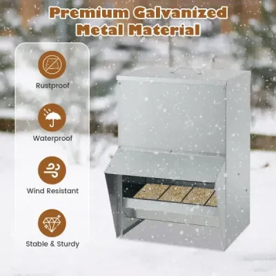 Pozinkované krmítko pro kuřata s kapacitou 22 kg Nástěnné automatické krmítko pro drůbež s víkem