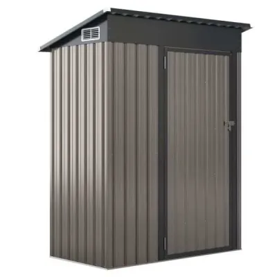 Kovový zahradní domek 150 x 90,5 x 185 cm | 1,5 m³ kůlna na nářadí s pultovou střechou, světle šedý