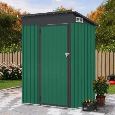 Kovový zahradní domek 150 x 90,5 x 185 cm | 1,5 m³ kůlna na nářadí s pultovou střechou, zelená