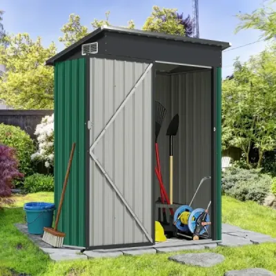 Kovový zahradní domek 150 x 90,5 x 185 cm | 1,5 m³ kůlna na nářadí s pultovou střechou, zelená