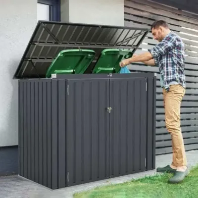 Box na odpadky pro 2 odpadkové koše Kovový pozinkovaný box na odpadky se 2 dvířky