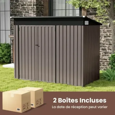 Kovový zahradní domek s předními a bočními dveřmi a jednoplášťovou střechou Kůlna na nářadí 235 x 117 x 185 cm Světle hnědá barva