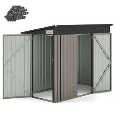 Kovový zahradní domek s předními a bočními dveřmi a jednoplášťovou střechou Kůlna na nářadí 235 x 117 x 185 cm Světle hnědá barva