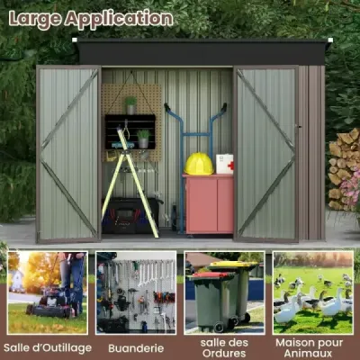 Kovový zahradní domek s předními a bočními dveřmi a jednoplášťovou střechou Kůlna na nářadí 235 x 117 x 185 cm Světle hnědá barva