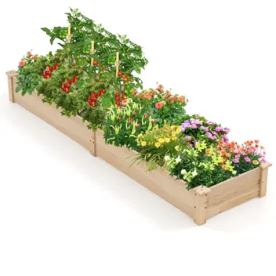 Vyvýšený dřevěný zahradní záhon se 2 truhlíky a přepážkami 228 x 62 x 25 cm Přírodní