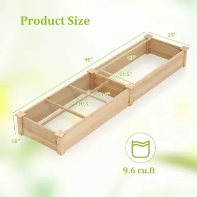 Vyvýšený dřevěný zahradní záhon se 2 truhlíky a přepážkami 228 x 62 x 25 cm Přírodní