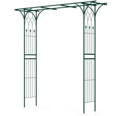 Kovový zahradní oblouk pro popínavé rostliny, růžový oblouk, zahradní brána, 205 x 52 x 205 cm, zelený