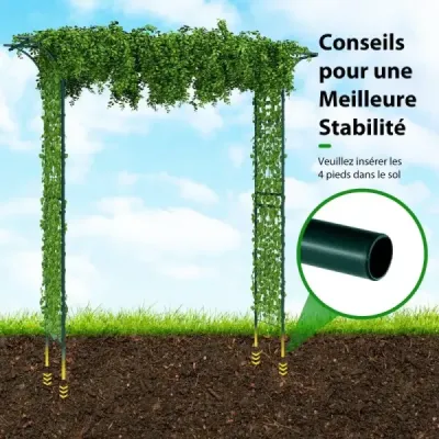Kovový zahradní oblouk pro popínavé rostliny, růžový oblouk, zahradní brána, 205 x 52 x 205 cm, zelený